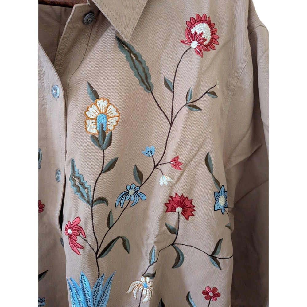 Country Store Womens 3X Tan Cotton Embroidered Floral Denim Top Jacket NIP - Picture 7 of 12